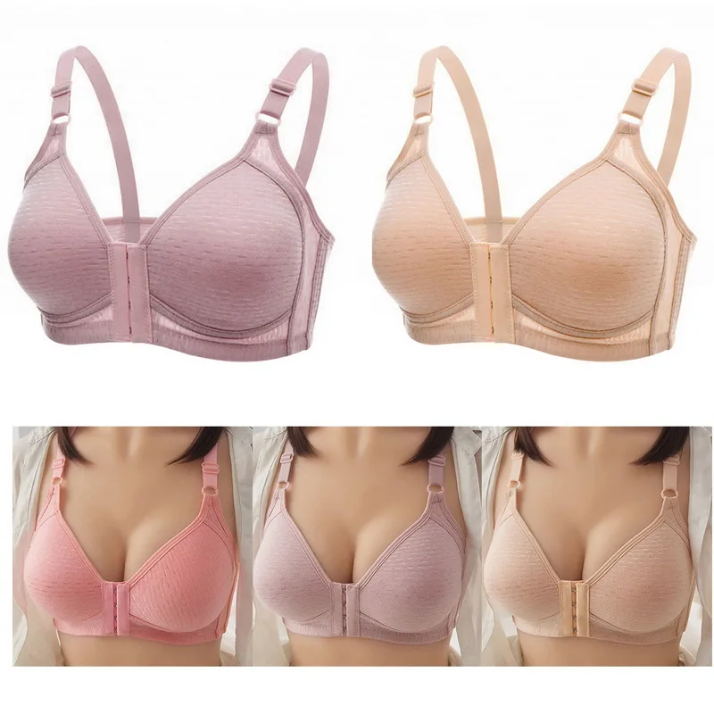 

CALOFE Front Buckle Sexy Underwear Breathable Thin Section No Steel Ring Bras For Women Adjustment Push Up Bra Comfort Full Cup