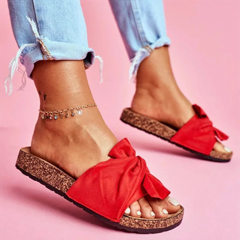 

Женские летние технические туфли на плоской подошве с бантом, Женская Повседневная пляжная обувь, Уличная обувь, Нескользящие женские Тапо...