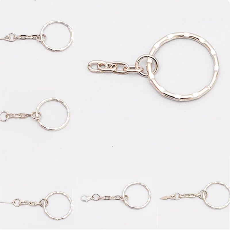 

10pcs Silver Plated 25mm Keyring ripple Keychain Short Chain Split Ring DIY Lobster Clasp Key Chains Accessories k4