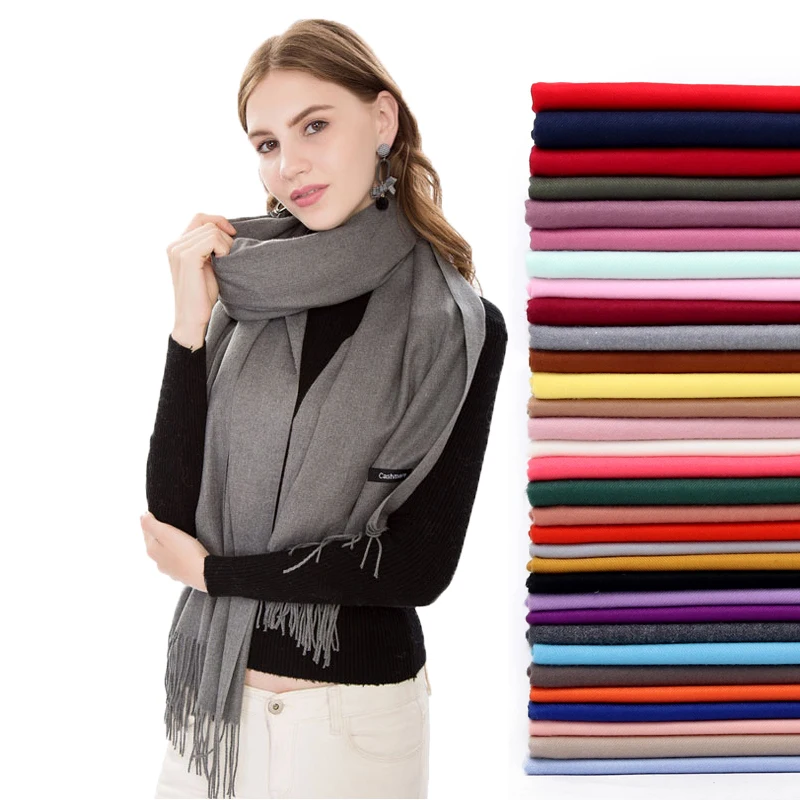 

Winter scarf solid thick 2021new women cashmere scarves neck head warm hijabs pashmina lady shawls and wraps bandana Tassel