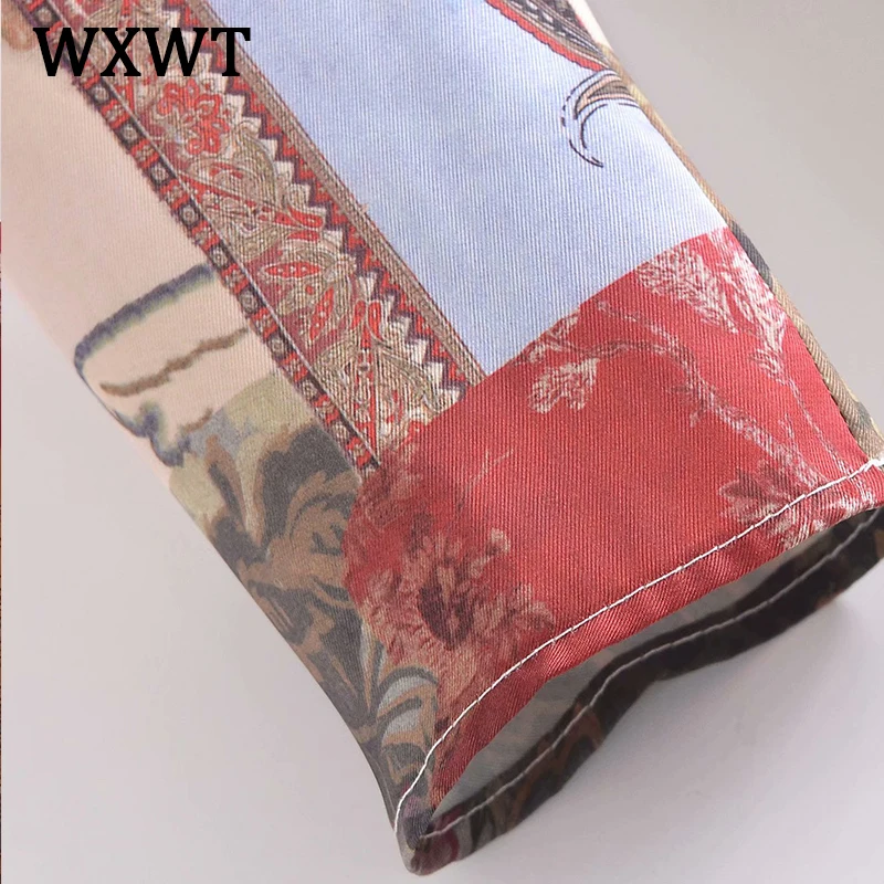 

WXWT Fashion Women Patchwork Print Double Placket Dress Spring Long Sleeve V-neck Female High Street Dress Vestidos AZ5062