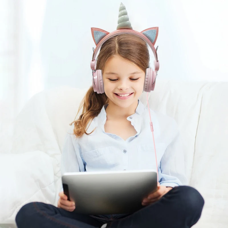 Женские проводные наушники с единорогом Детская Музыкальная гарнитура игровые