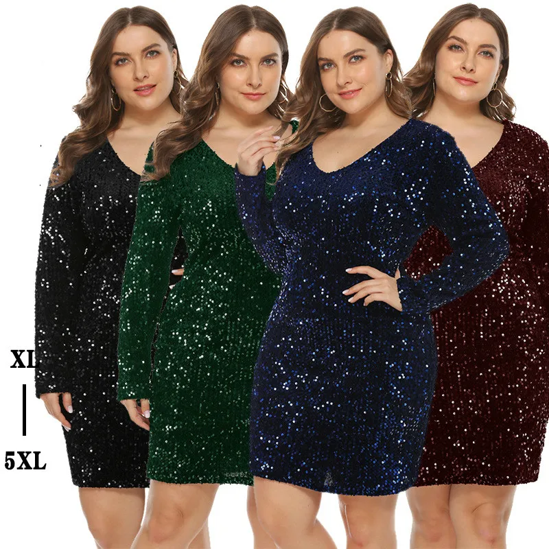 

Women's Sexy V-neck Dress Autumn Winter Long-sleeved Tight-fitting Buttocks Plus Size for Ladies Clothing Birthday Party Dresses