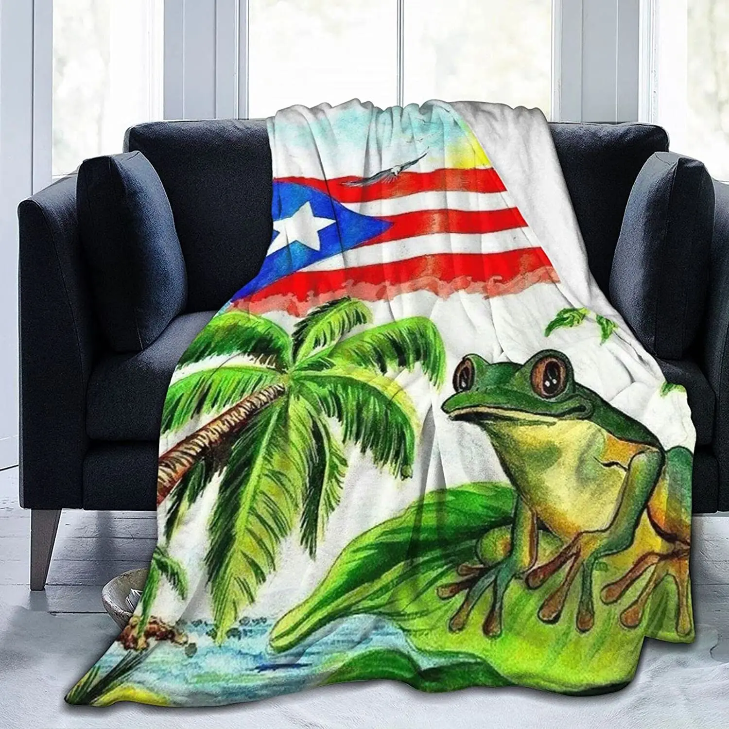 

Puerto Rico Palm Frog Printed Throw Blankets,Puerto Rico Flannel Blankets Bed Sofa Outdoor Throw Blanket
