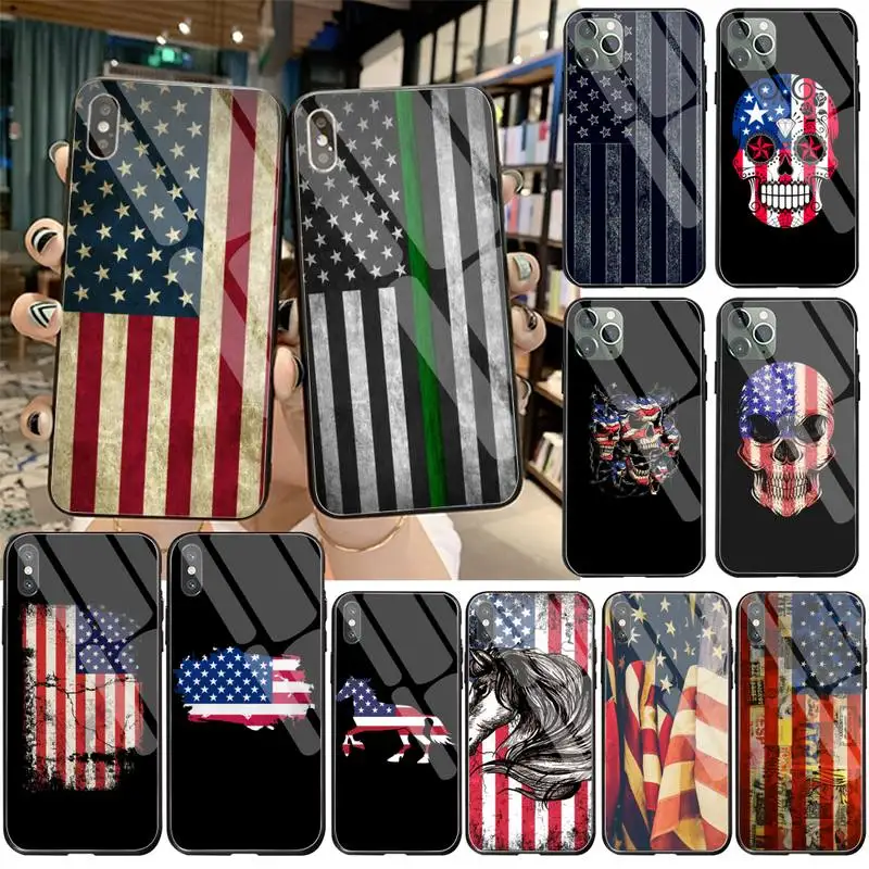 

KPUSAGRT America USA Flag Luxury Phone Case Tempered Glass For iPhone 11 Pro XR XS MAX 8 X 7 6S 6 Plus SE 2020 case