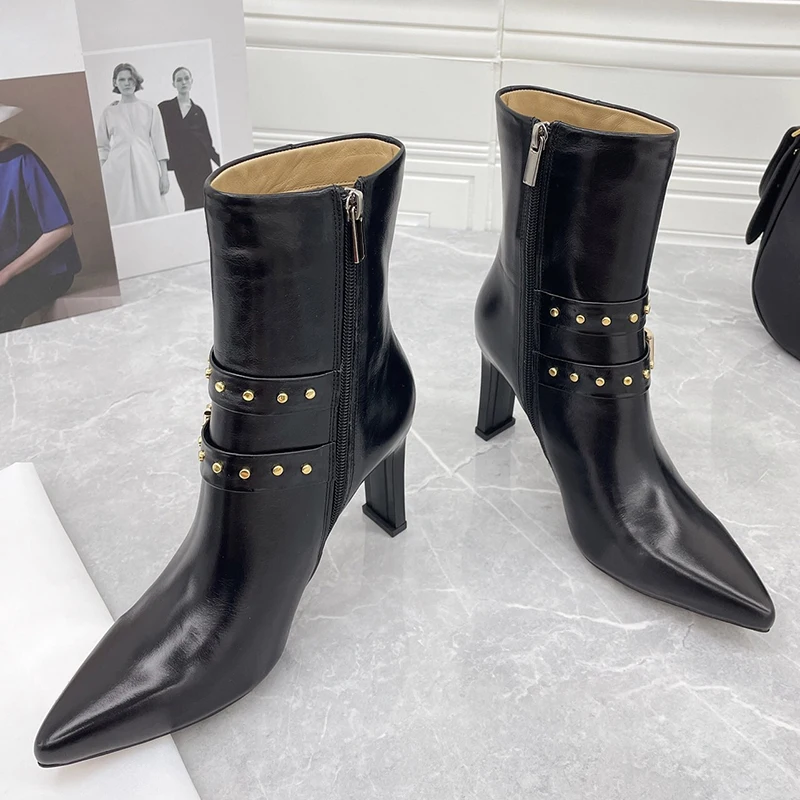 

2021 New Fashion Women Boots High Heel Shoes High Quality Leather Pointed Toe Shoes Free Shipping