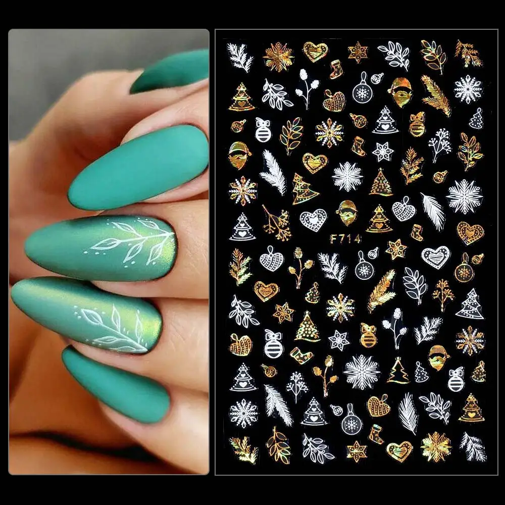 1 Sheet 3D Nail Sticker Christmas Snowflakes Xmas Design Adhesive Decals Water Transfer UV Gel Winter Art Decorations | Красота и