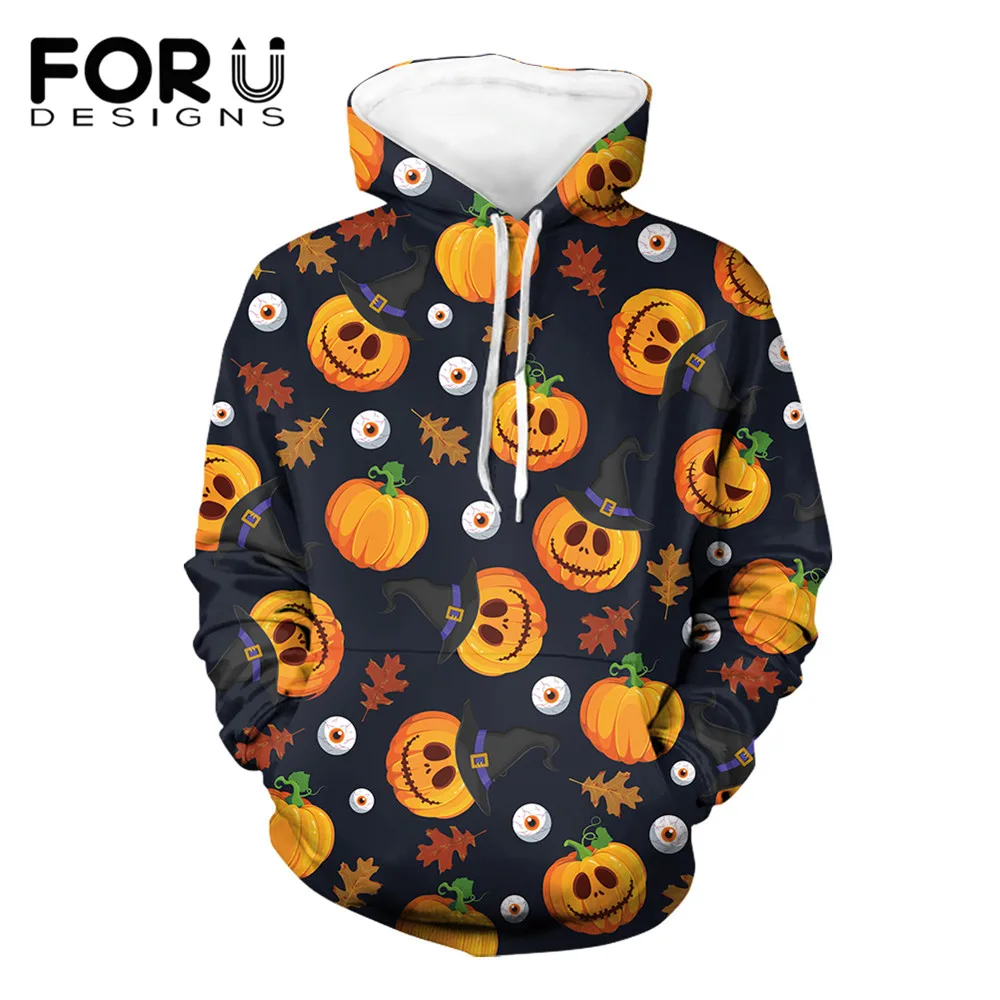 

FORUDESIGNS Casual Loose Women's Hoodies Halloween Pumpkin Printed Long Sleeve Pullovers Plus Size Sweatshirt with Pocket 2021