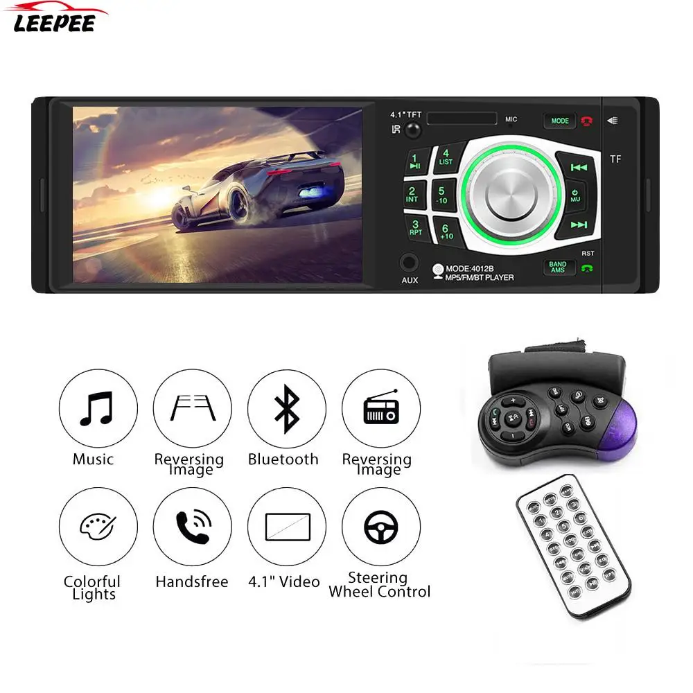 

12V 4012B Audio Radio FM 7 Colors Backlight Auto Accessories Bluetooth Stereo In-dash TF USB AUX Support 4.1" Car MP5 Player