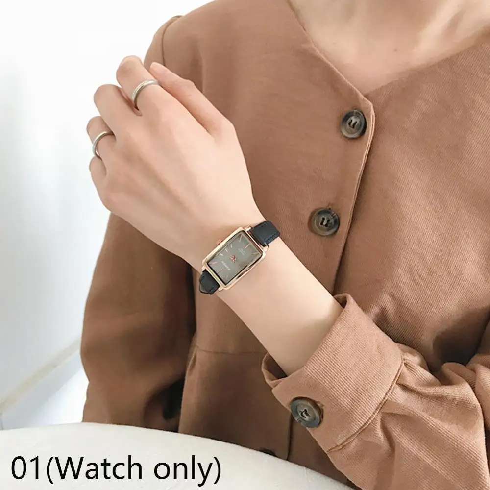 Модные ретро простые шикарные кварцевые часы с кожаным ремешком прямоугольные
