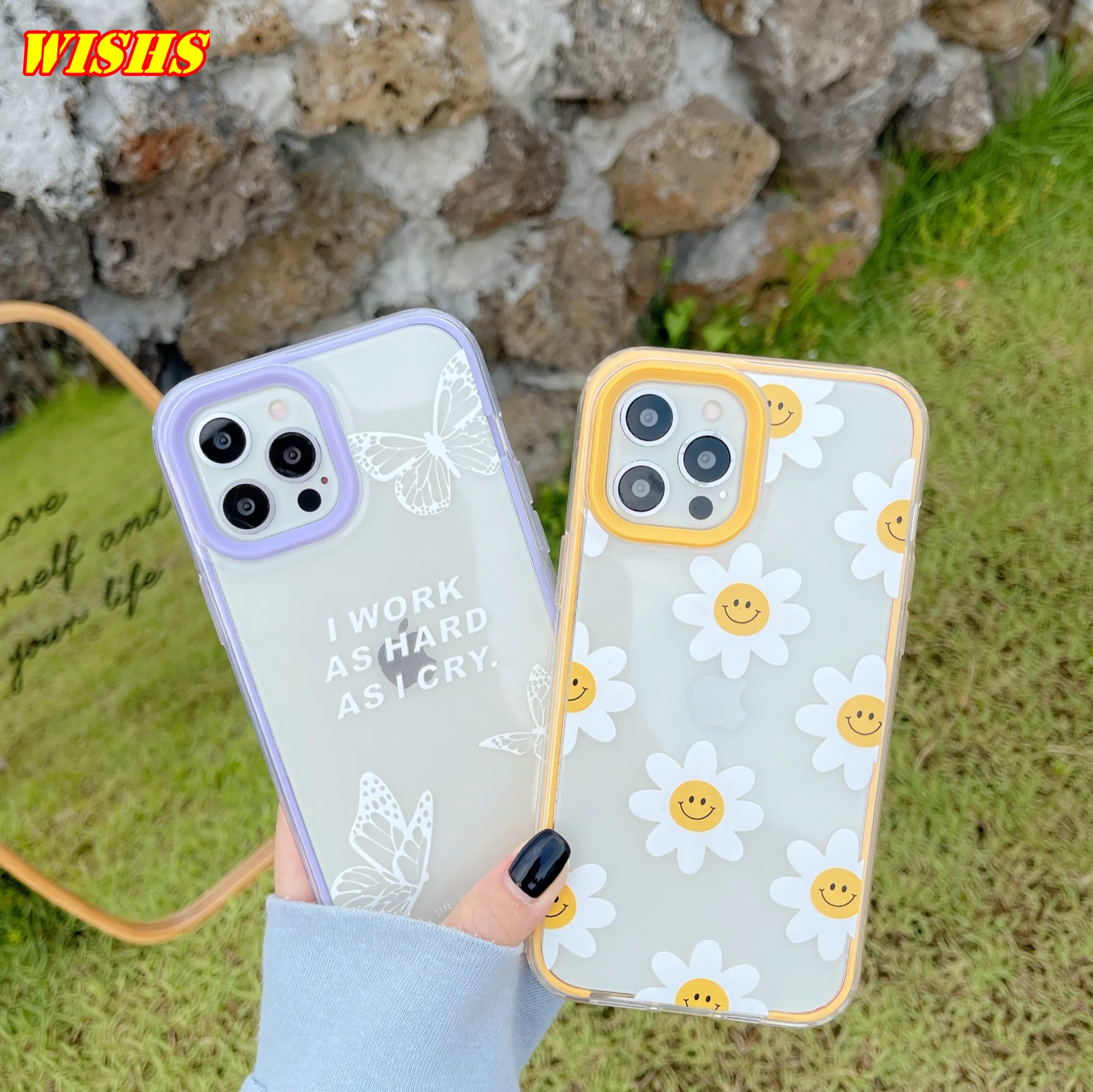 

Cartoon Happy Face Daisy Butterfly Pattern Shockproof Phone Case For iPhone 12 11 Pro MAX X XR XS MAX 7 8 Plus Silicone Cover