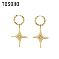 tosoko stainless steel jewelry zircon awn star earrings female hip hop personality earrings bsf513