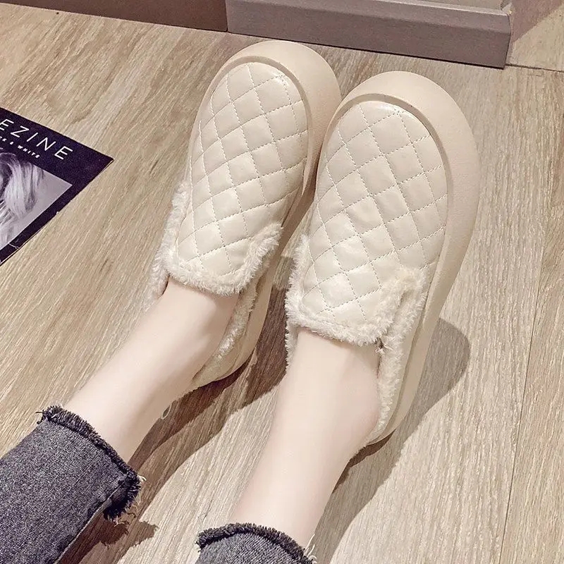 Koovan Women flat Shoes Trend 2021 Female Shoe Velvet Fur Shoes Outside Female Winter Boots Waterproof Thick Bottom Cotton