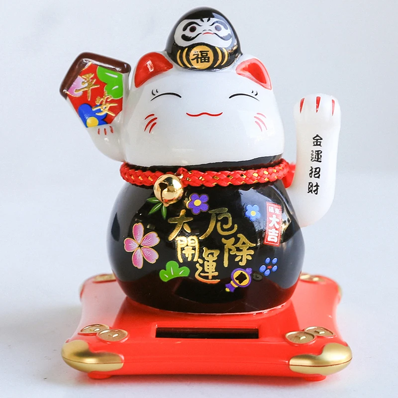 4 2 inch на солнечных батареях Керамика Lucky Cat Daruma фигурка тряски Arm призыва Фортуна