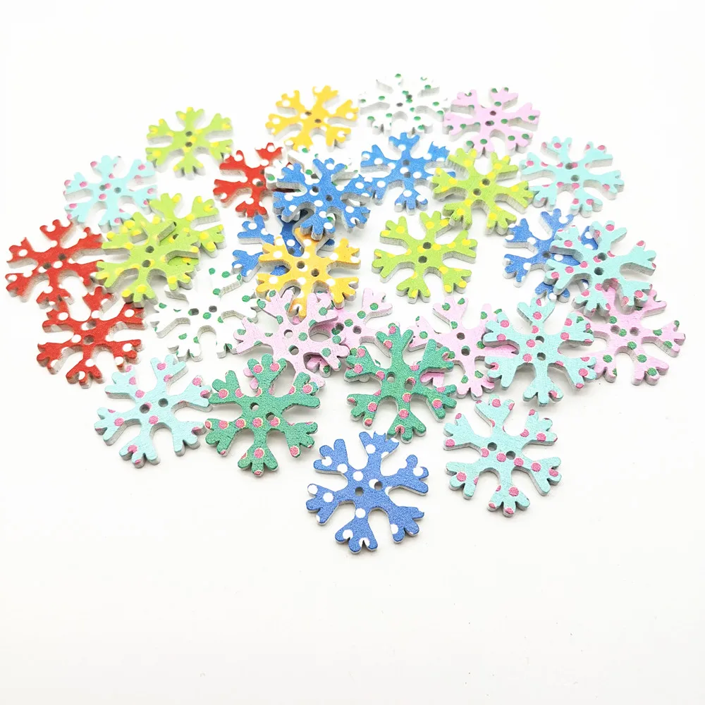 100 шт. деревянные смешанные пуговицы 25 мм Снежинка пятнистые рождественские