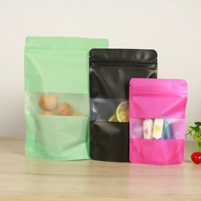 

Одноразовые матовые, фиолетовые, зеленые, черные стоячие мешочки, кофейная еда, пластиковые пакеты с замком-молнией и окошком