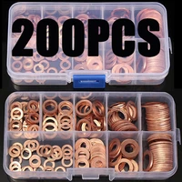 200pcs copper washer gasket nut and bolt set flat ring seal assortment kit with box m5m6m8m10m12m14 for sump plugs