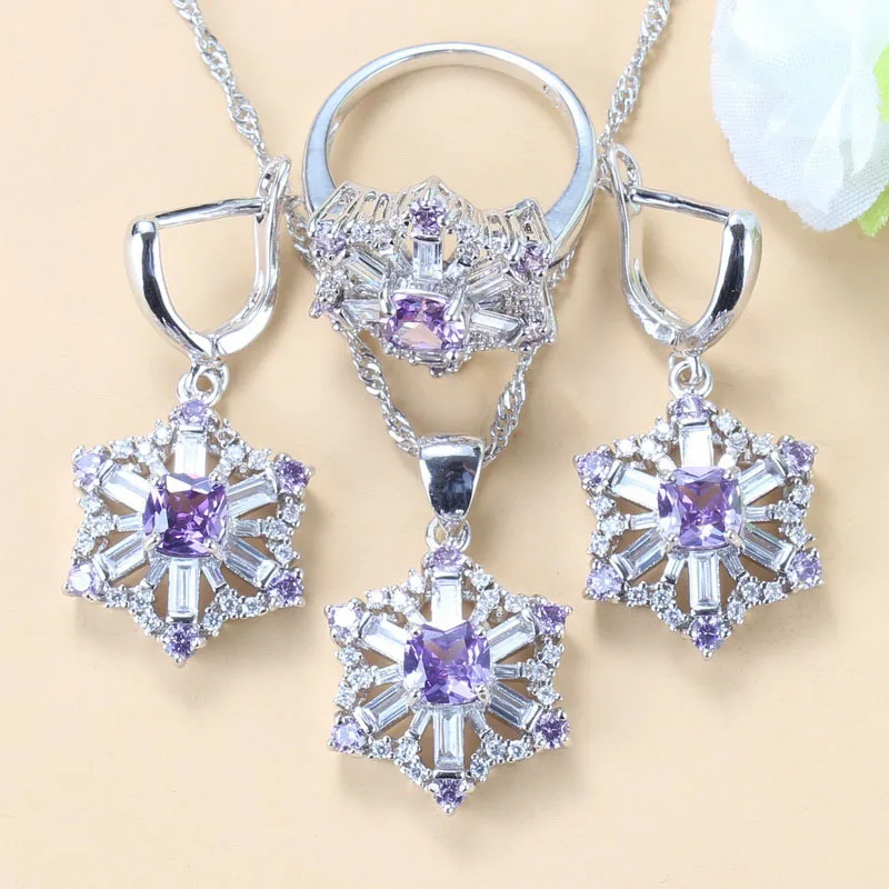 Большие ювелирные наборы серебряного цвета с натуральным фиолетовым кристаллом