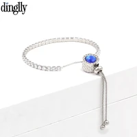 european fashion blue crystal charm cz bracelets for women men lovers couple silver color cubic zirconia bracelet jewelry gift