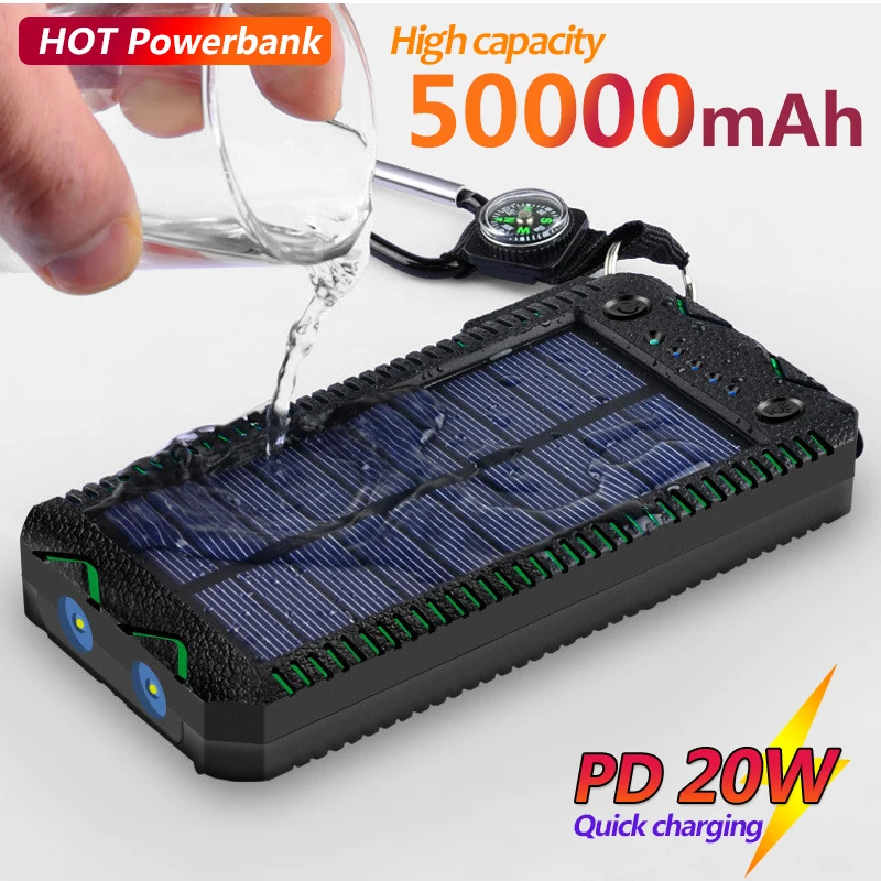 

Solar Waterproof 50000mAh Powerbank Outdoor Emergency External Battery with SOS LED Backup Battery Outdoor Igniter for Iphone