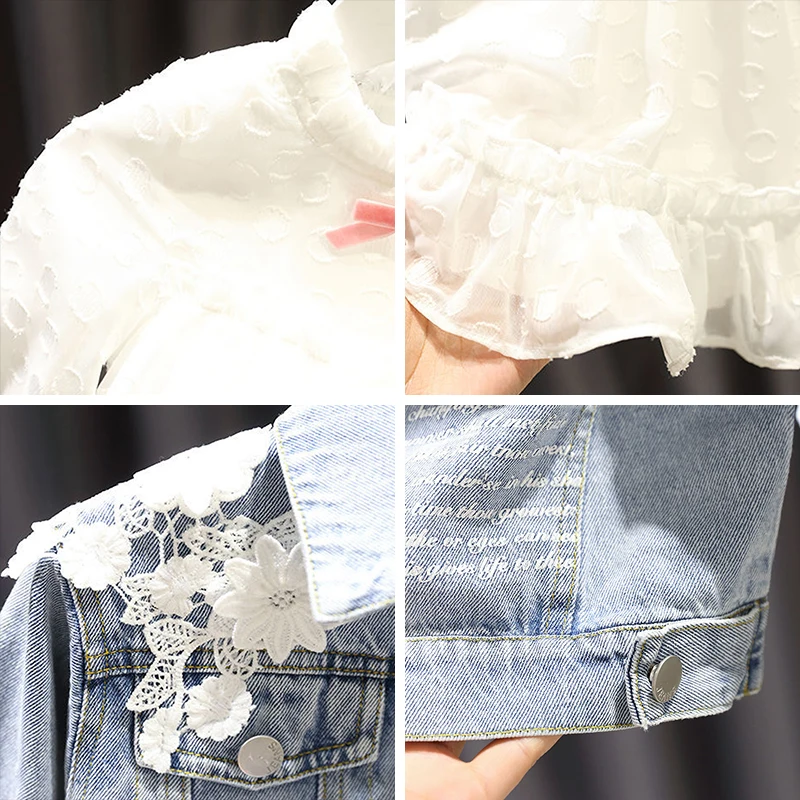 

Keelorn Children's Denim Jackets Girl Flower Jean Embroidery Jackets Girls Kids Clothing Baby Lace Coat Casual Outerwear