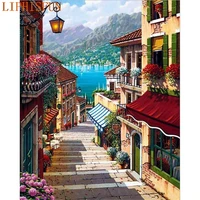 diamond painting cross stitch full square round picture of rhinestone diy mosaic embroidery town staircases new year gift