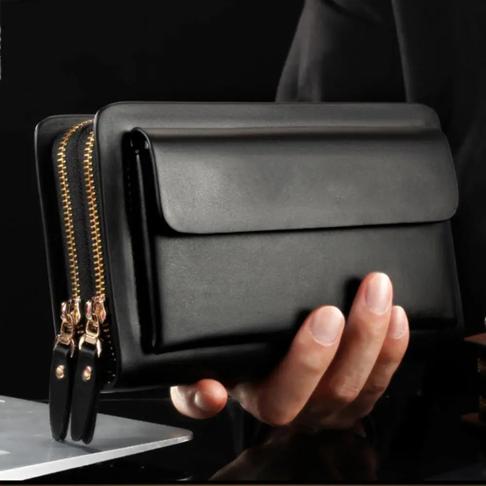 

Men Faux Leather Double Zipper Wallet Purse Money Holder Clip Clutch Handbag