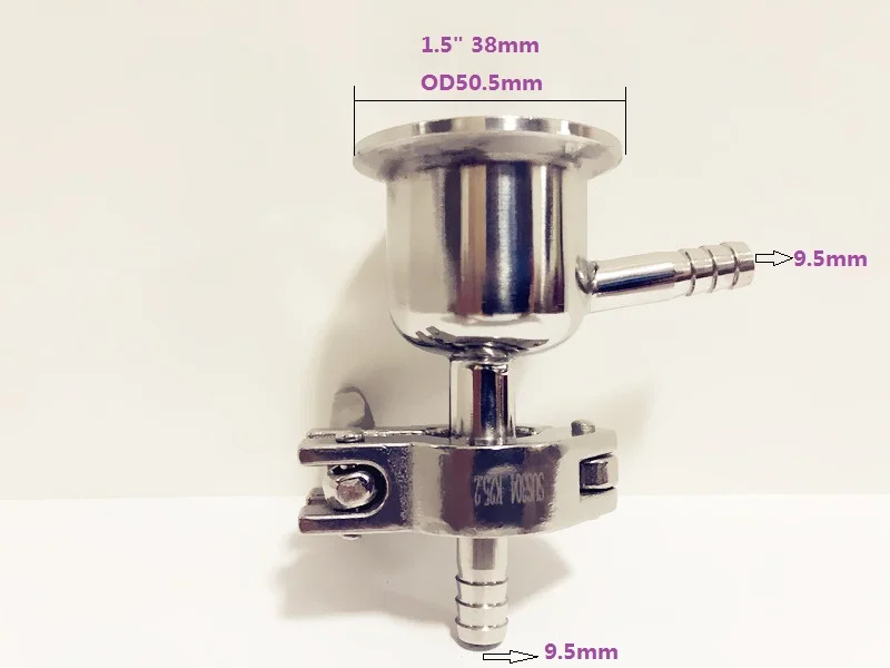 Tri-clamp Редуктор 1,"(38 мм) OD50.5* 9,5 мм разъем шланга. Трехзажимный адаптер из нержавеющей стали 304