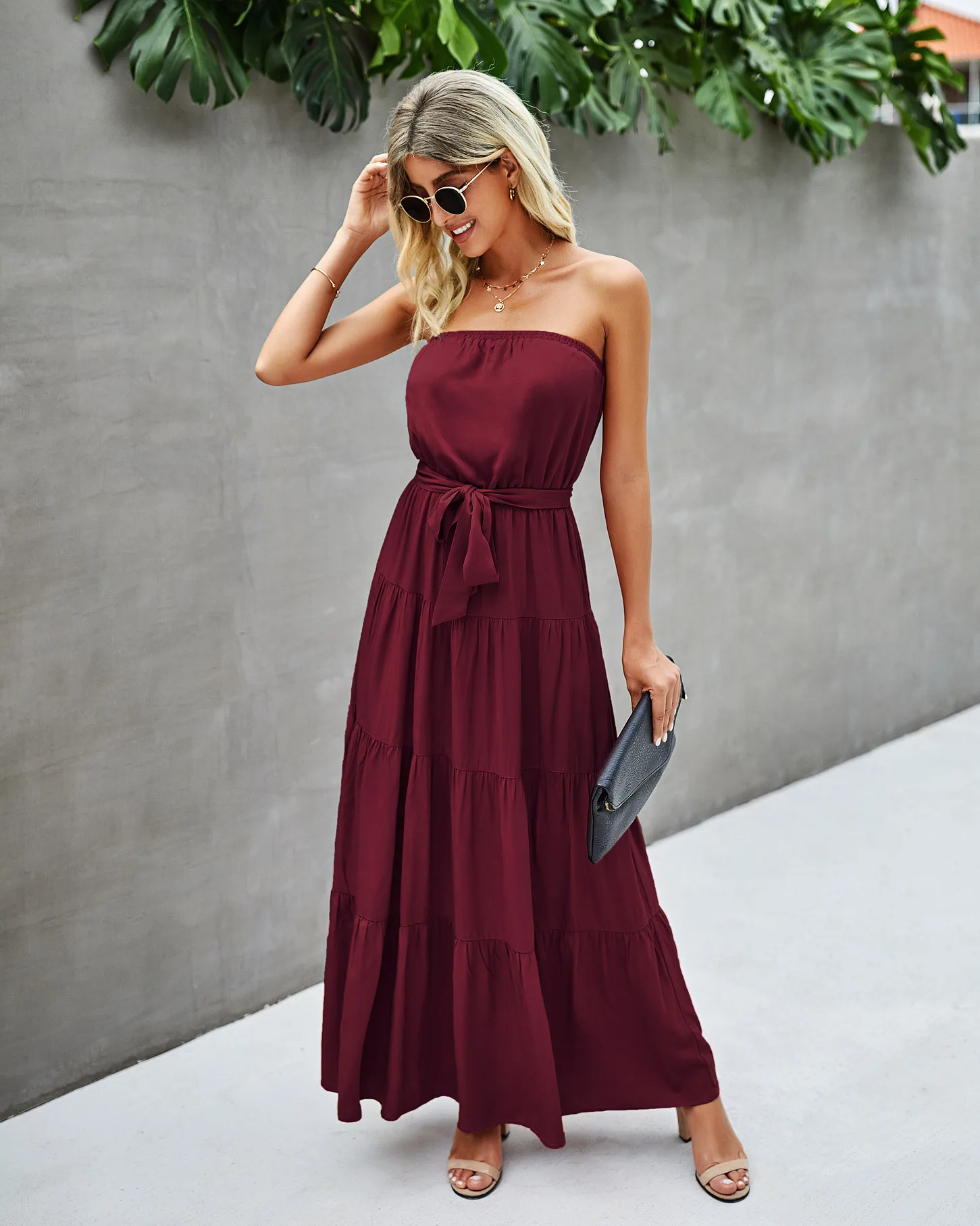 

Donsignet Women's Dress Summer Fashion Solid Color Wrapped Chest Halter Belt Casual Dress Solid Dresses Plus Size Woman Dress