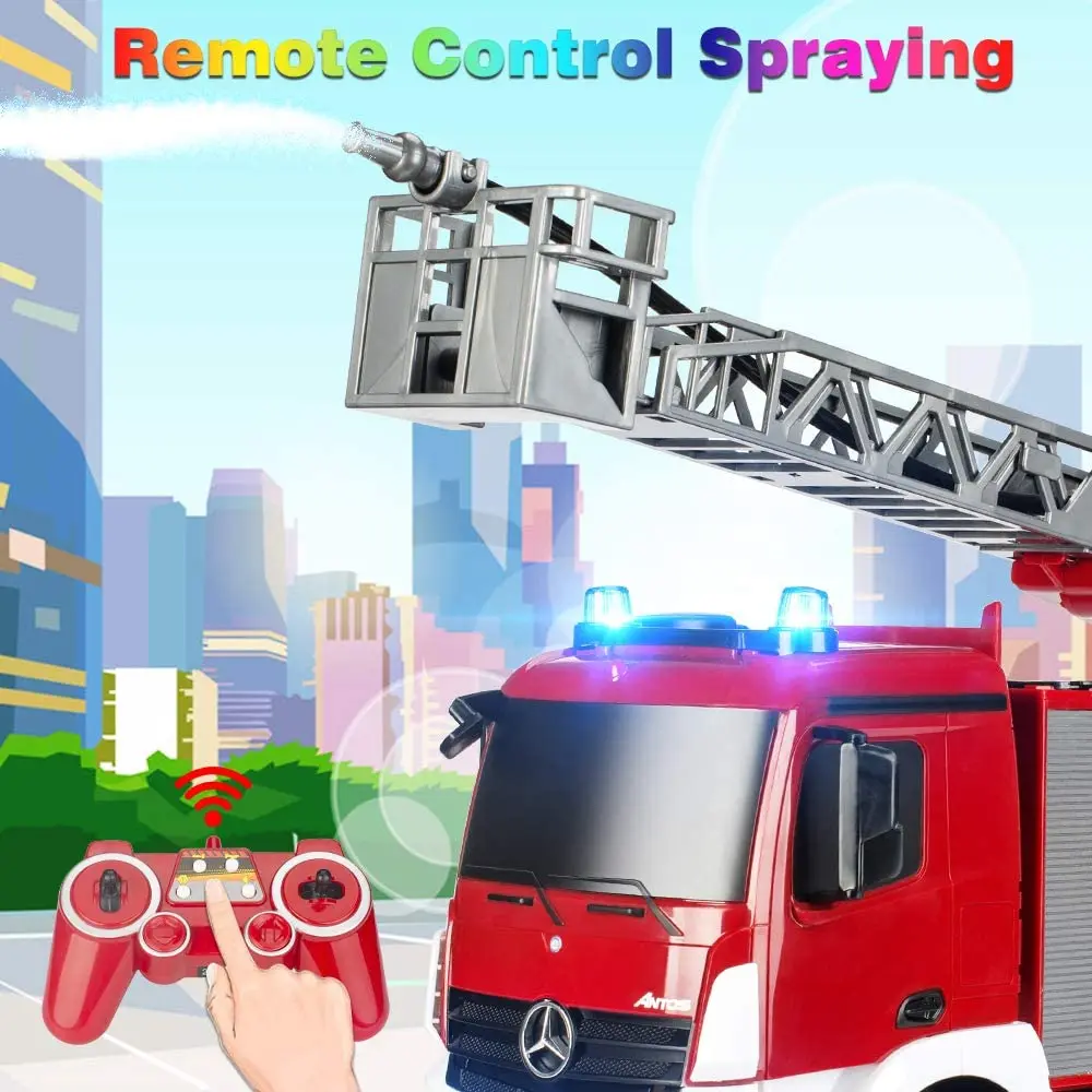 Double E 1:20 Large RC Car Benz Authorized Remote Control Sprinkler Fire Truck Engineering Vehicle Toys for Boys Children Gifts enlarge