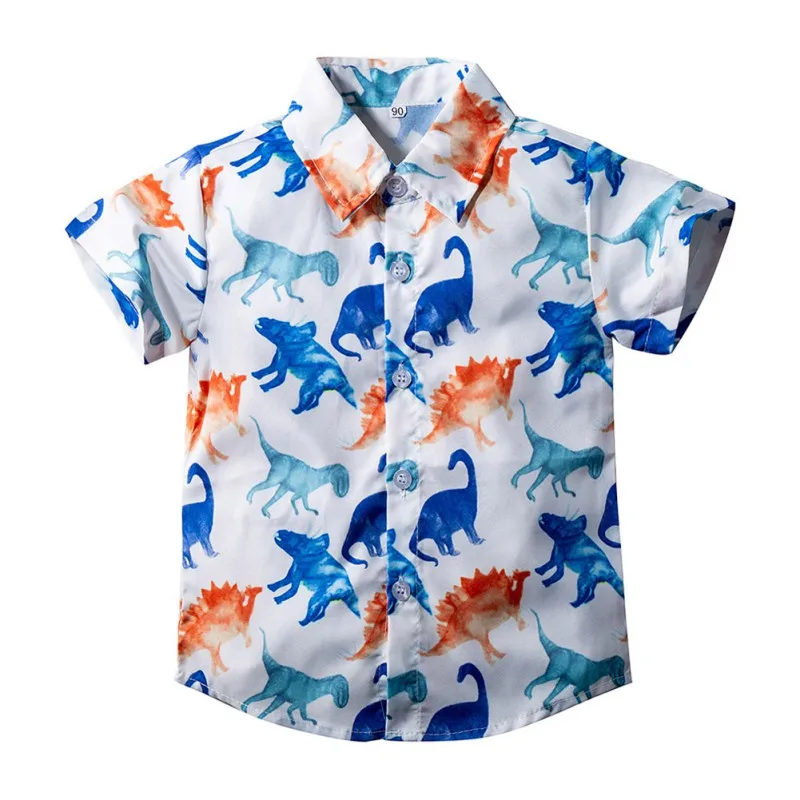 

Children's Sets Fashion Kids Boy Turn Down Collar Cartoon Dinosaurs Printing Shirt + Shorts