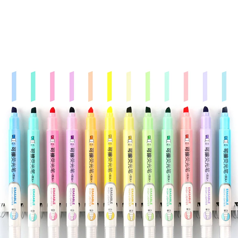 Rotuladores fluorescentes borrables de 6 colores, marcadores Pastel, pluma fluorescente de doble punta para dibujo de arte, marcación, papelería escolar y de oficina