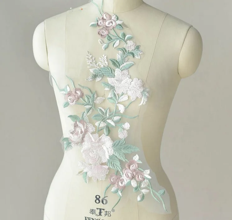 Большая вышитая ткань 50*24 см Цветочная Кружевная аппликация Venise швейный