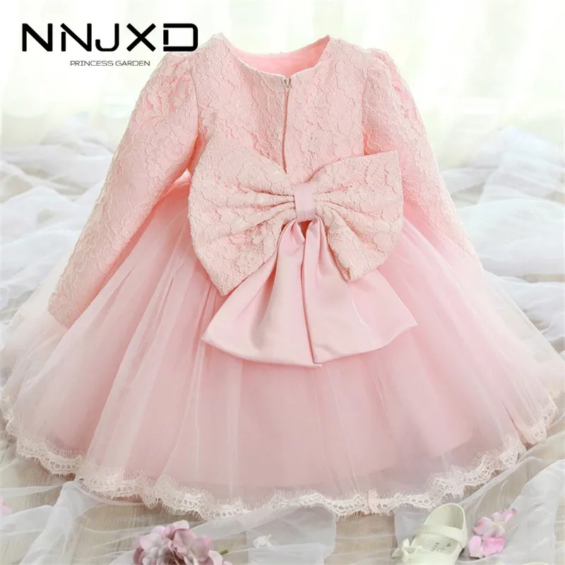 

Baby Girl Pink Dress Elegant Princess Dress Winter Long Sleeves Toddler Ball Gowns Christening Gowns Infant Vestido For 0-2Yrs