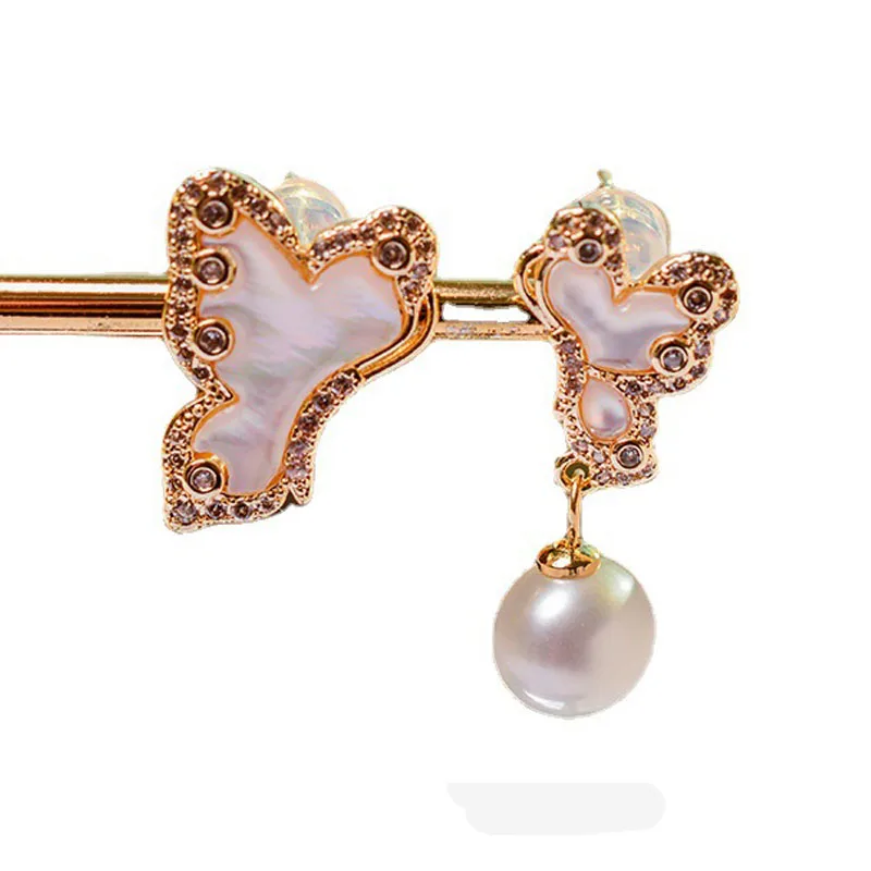 

Trend New 925 Silver Earrings 14k Pure Gold Earrings Unusual Asymmetric Butterfly Earrings Natural Freshwater Pearls for Women