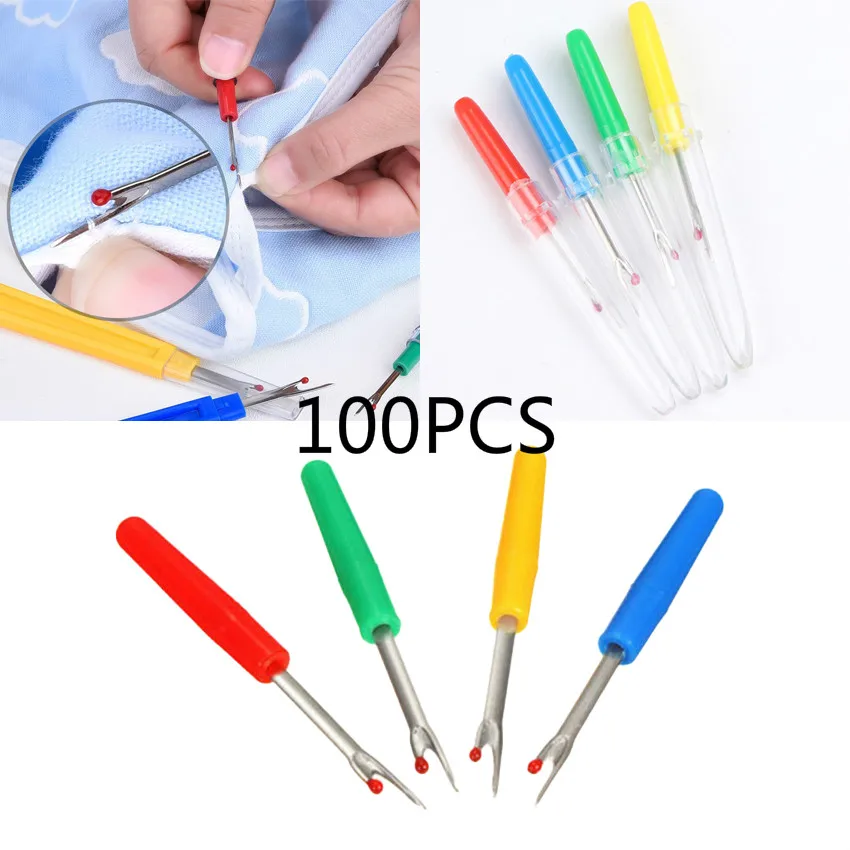 

100PCS Plastic Handle Craft Thread Cutter Seam Ripper Stitch Unpicker Sewing Tool