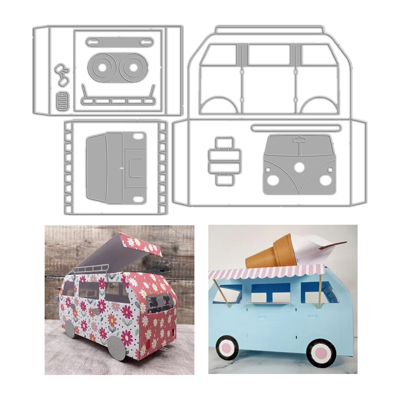 

Christmas Classic Campervan Gift Box Pocket Metal Cutting Dies Set Scrapbooking Embossing Frame Card Craft Easter stamp Birthday