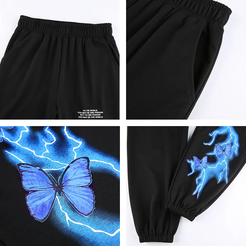 

Butterfly Lightning Print Sweatpants Women 2021 High Waisted Trousers Female Jogging Long Sweat Pant Bottom Capri Hot Pants