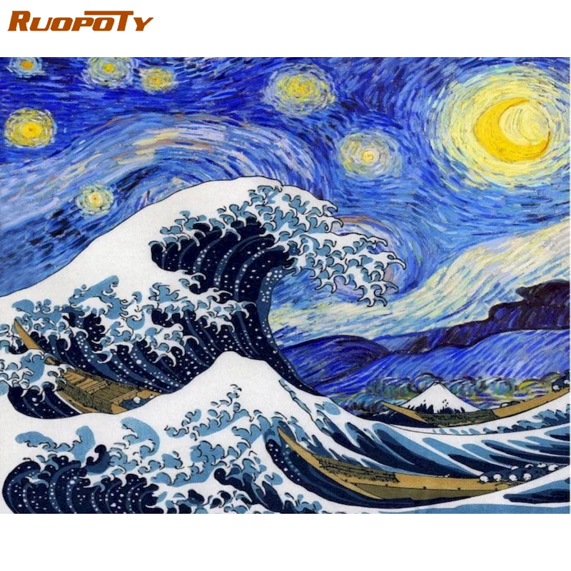 

RUOPOTY 60x75cm Waves And Sea DIY oil painting abstract Landscape Paint By Numbers Handpaint Digital Wall Art Home Decor Gift