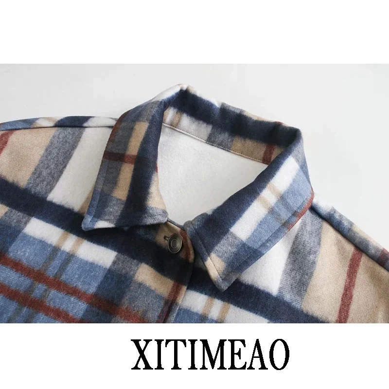 

ZA Women 2020 New Fashion Oversized Plaid Jacket Coat Vintage Long Sleeve Pockets Female Outerwear Chic Tops
