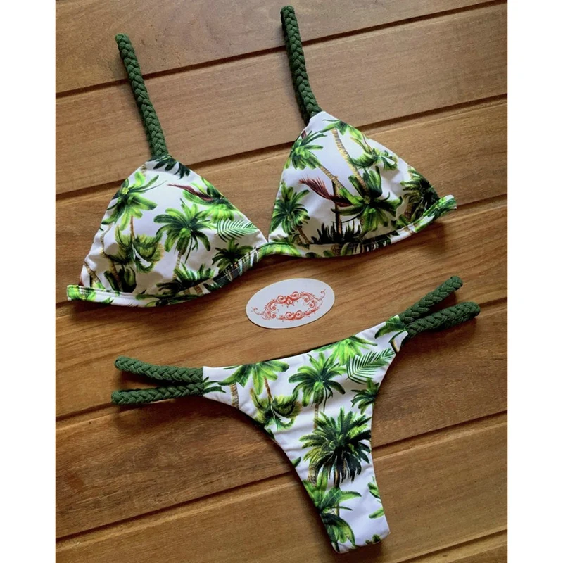 

Sexy Micro Bikini Coconut Tree Print Swimsuit Women 2 Pieces Bathing Suits Brazilian Bikini 2021 String Swimsuit Swimwear Women