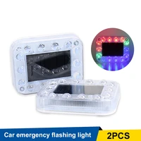 2pcs led strobe solar warning light car truck emergency flash light vibration sensor color changing waterproof taillight