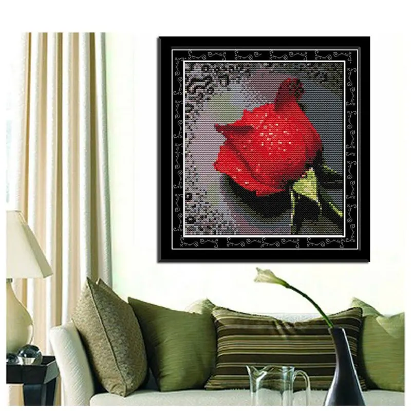 Сделай сам ручная работа Набор для вышивки крестиком 14CT роза с узором росы