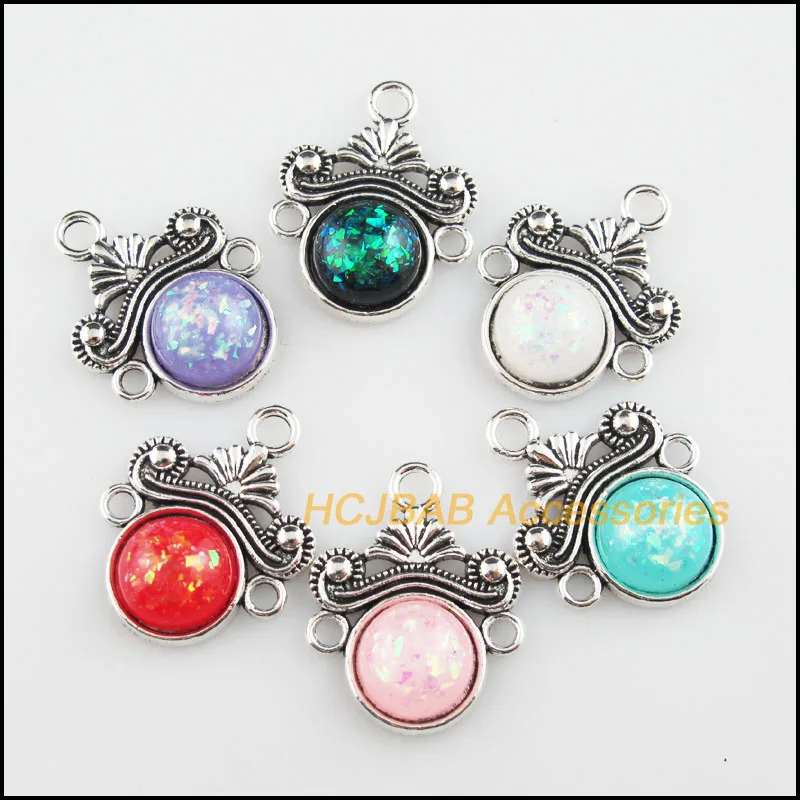 

12 Flower Resin Connectors AB Shivering Mixed Charms Tibetan Silver 18x23mm