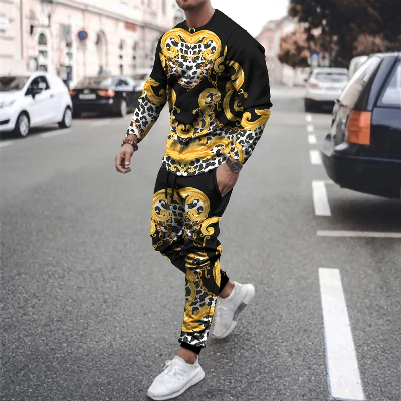 Мужская футболка и брюки с 3D-принтом круглым вырезом длинными рукавами | одежда