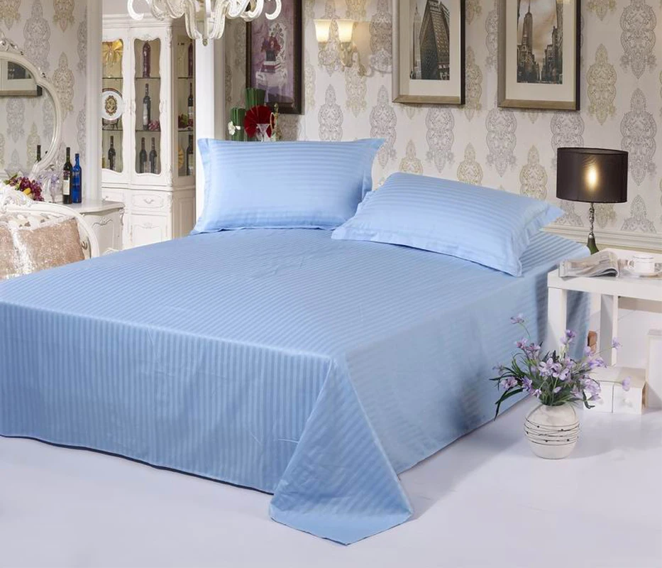 

Cotton Satin Stripe 1Pcs Twin Full Flat Sheets Linens Bed Sheet Bedding Home textiles Bedclothes Bedroom Bedsheet 180*230cm