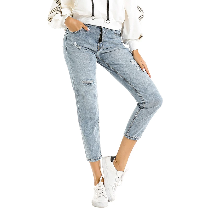 Женские повседневные рваные джинсы GLO-STORY брюки с перекрестной застежкой-молнией