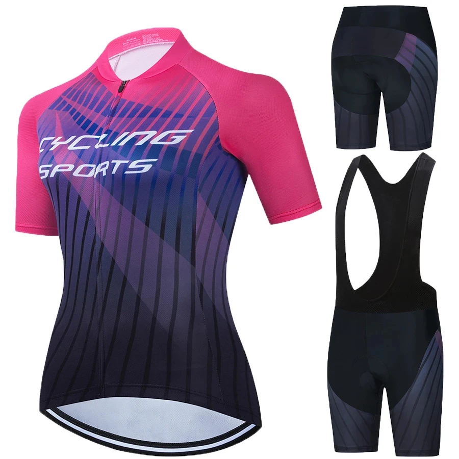 

Summer Wome Short Sleeve Cycling Jersey Set Bib Shorts Pants Breathable Mountain Bike（MTB） Bicycle Suit Bicycle Team Racing Unif