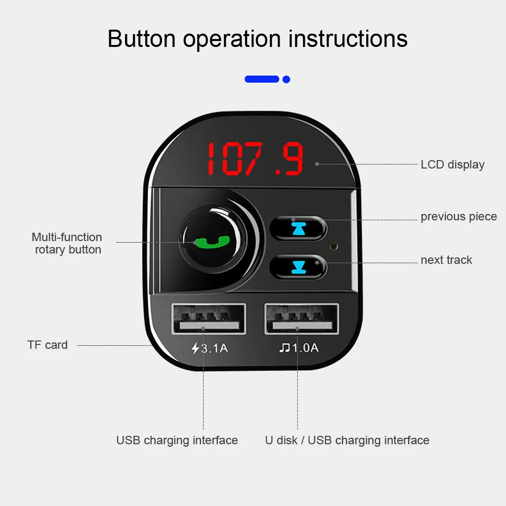 Беспроводной автомобильный комплект громкой связи Bluetooth FM-трансмиттер MP3-плеер