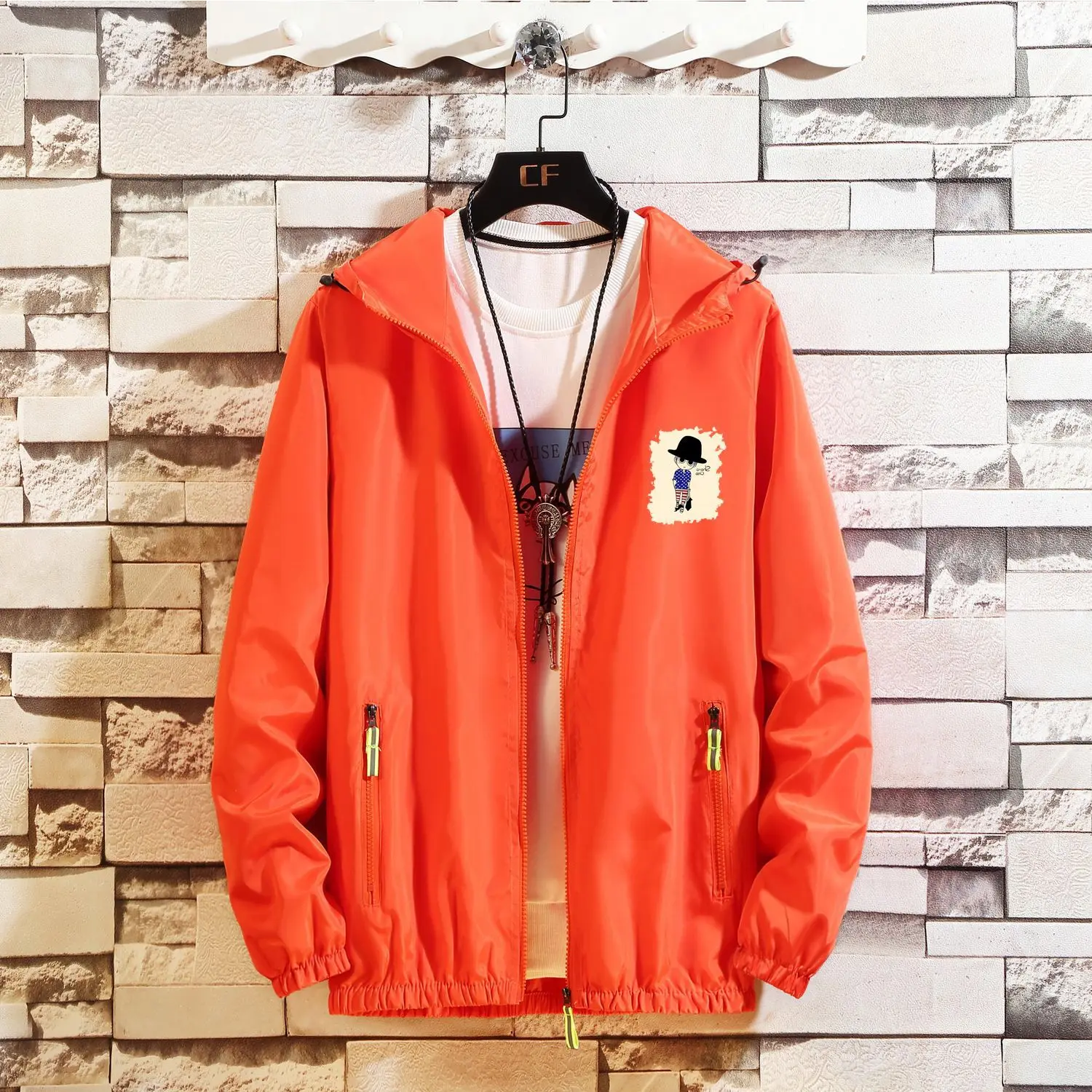 

Men's Spring And Autumn Windbreaker Casual Sports Thin Jacket Outdoor Breathable Hooded Printed Jacket Sun Protection Clothing